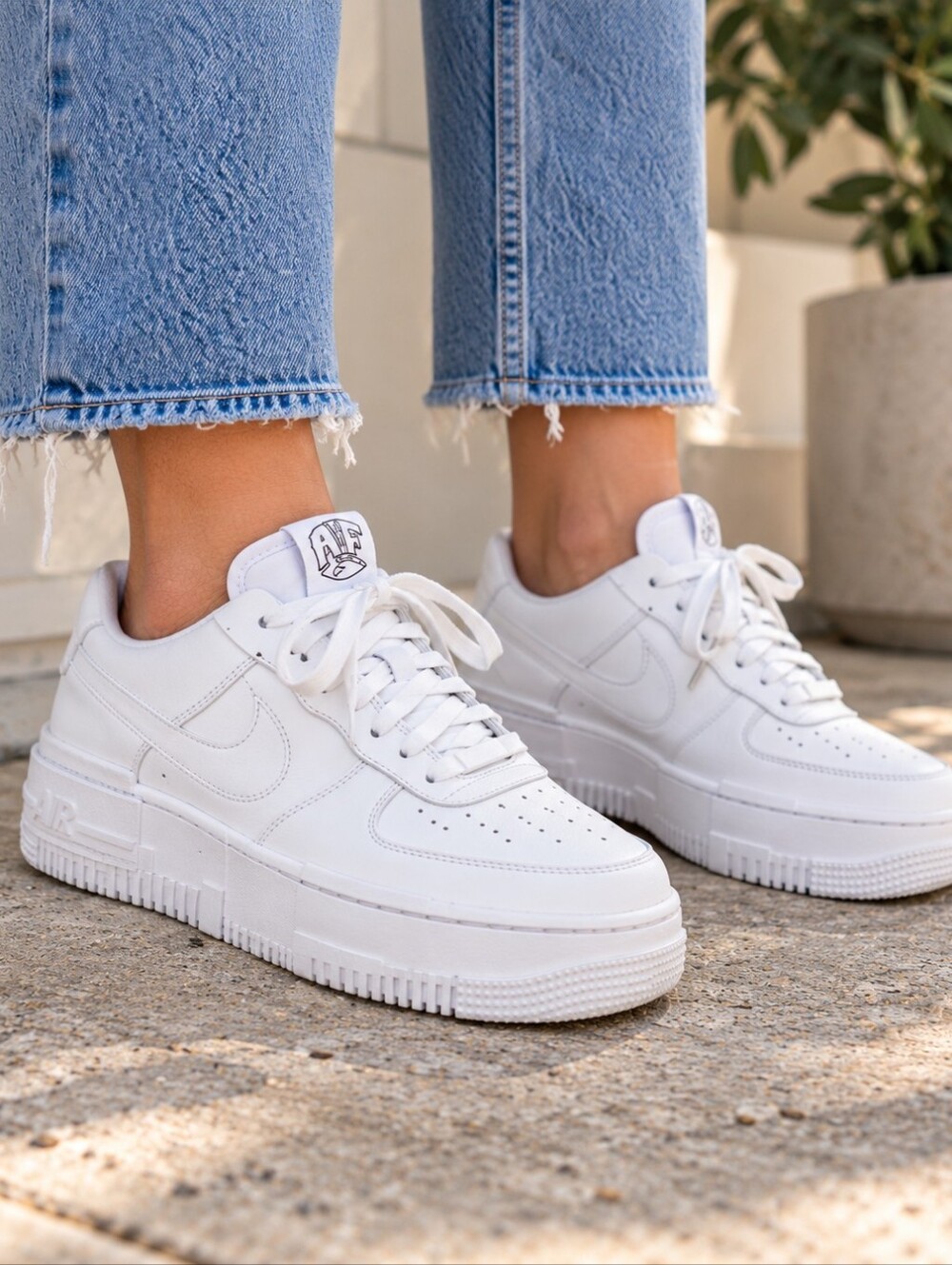 Nike Air Force 1 Pixel Triple White Leather Sneakers Women's 7